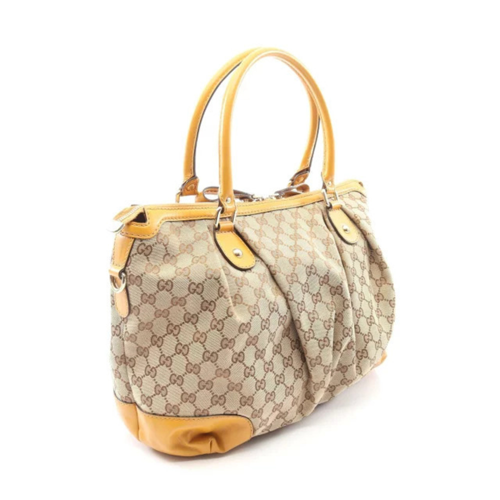 Gucci GG Handbag Sukey Leather Canvas Brown Beige Brown Tan